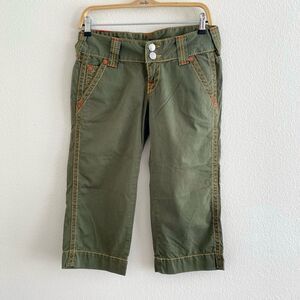 True Religion Sammy Big T Vintage Women's Olive Crop Capri Pants Sz 28